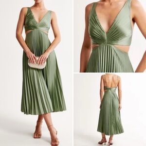 A&F Satin Pleated Cutout Dress- Green